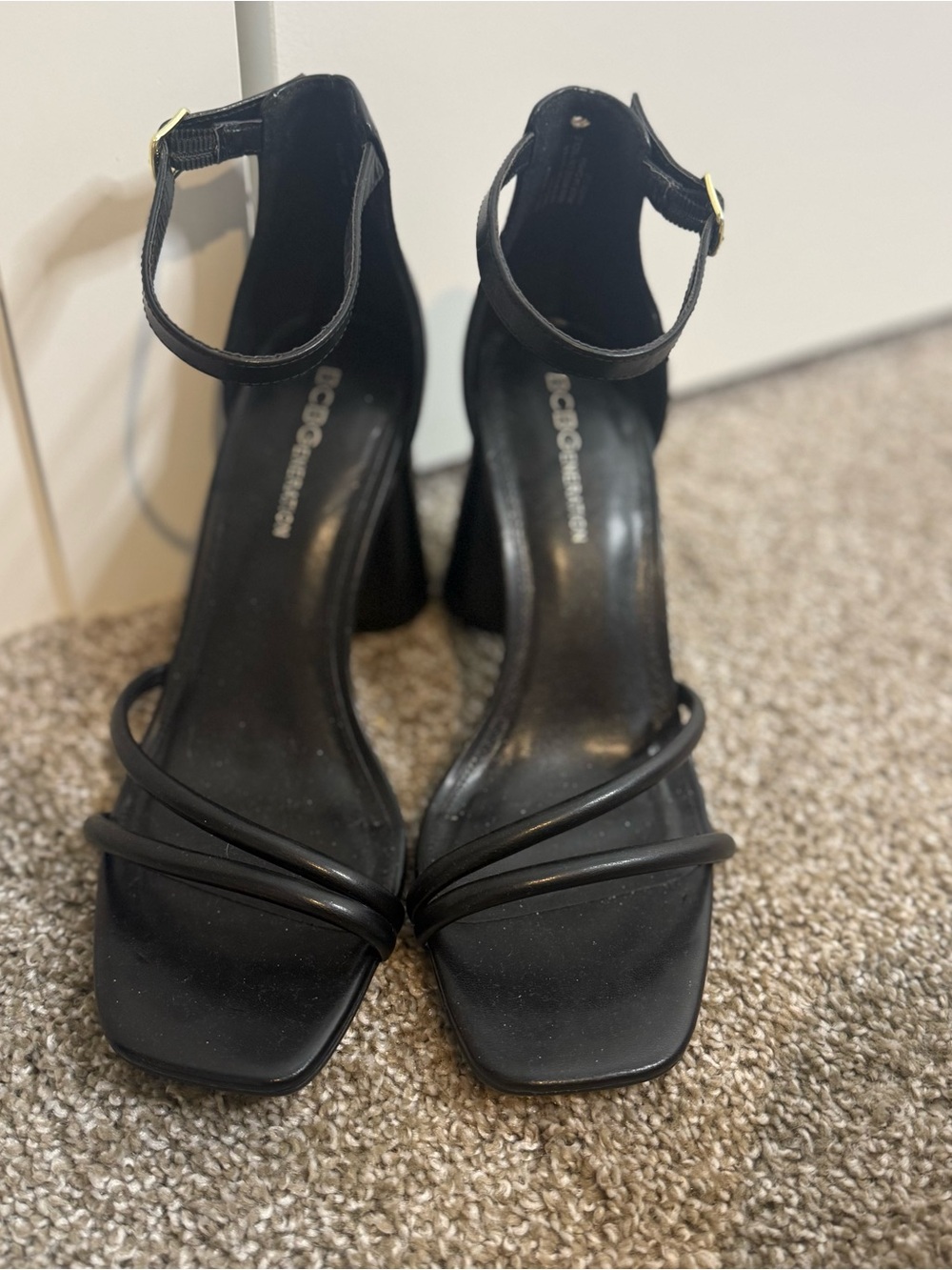 Patra Black Strappy Ankle Strap Block Heel Sandals